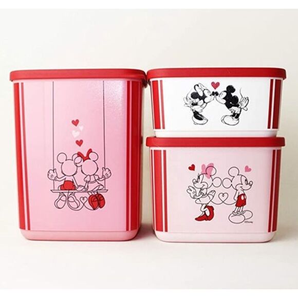 Tupperware Disney Mickey & Minnie Mouse in Love Hearts Storage Container Set NEW - Picture 1 of 4